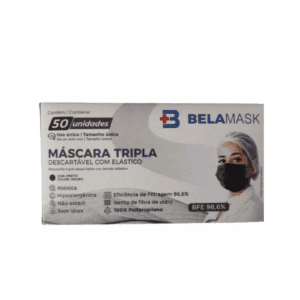 MÁSCARA TRIPLA C/ ELÁSTICO PRETA 50UN